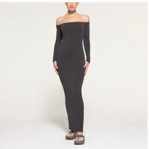 Skims Off Shoulder Grey Maxi Dress Size Medium Like New